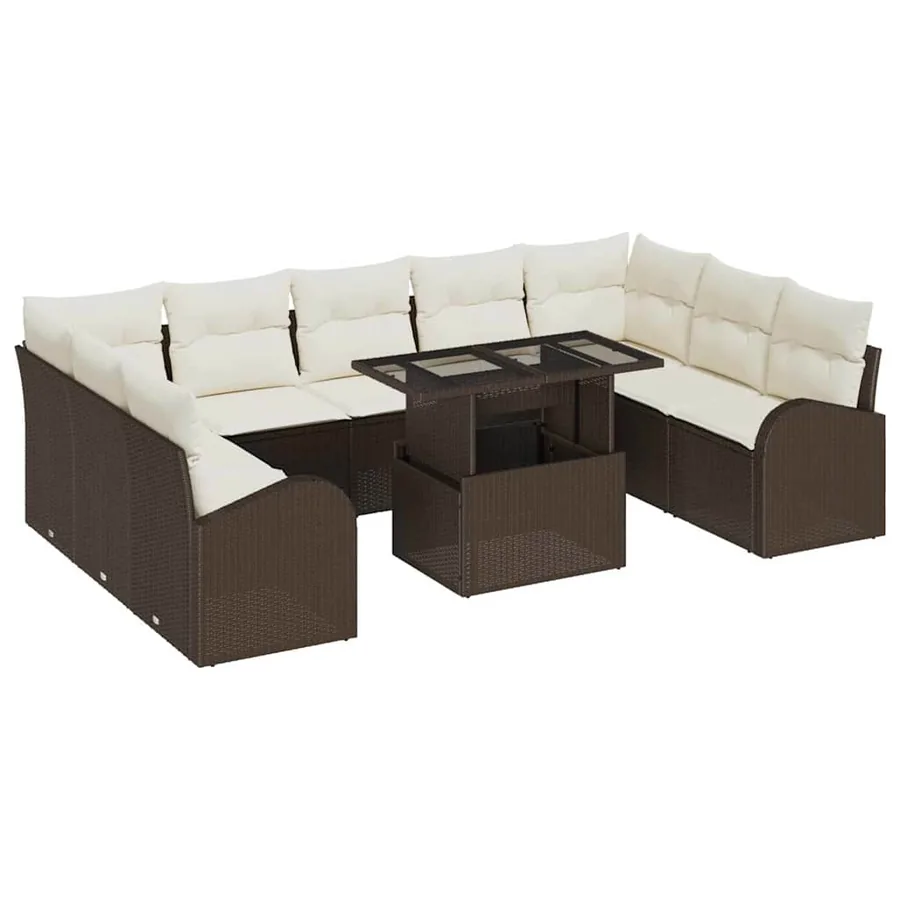 Ensemble de canapé de jardin 10 pcs Marron Poly rotin - 2