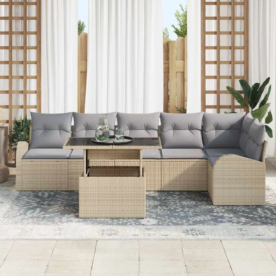 Ensemble de canapé de jardin 7 pcs Beige Poly rotin - 3
