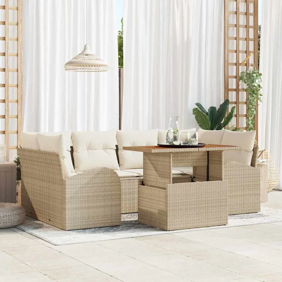 Ensemble de canapé de jardin 7 pcs Beige Poly rotin