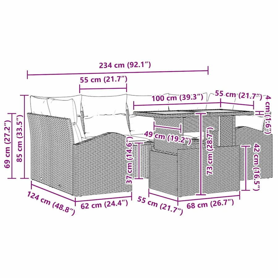 Ensemble de canapé de jardin 7 pcs Beige Poly rotin - 15