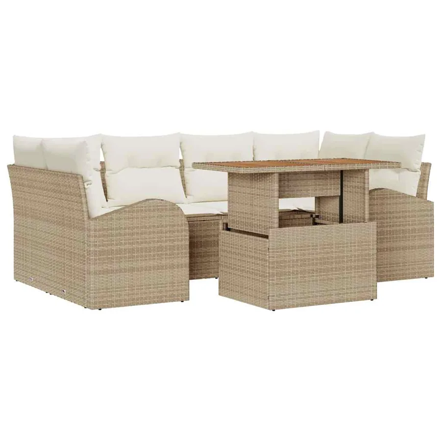 Ensemble de canapé de jardin 7 pcs Beige Poly rotin - 2