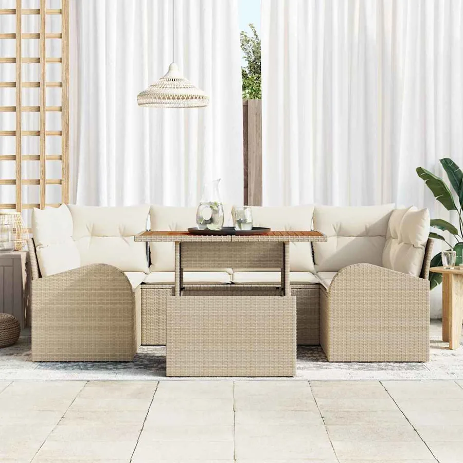 Ensemble de canapé de jardin 7 pcs Beige Poly rotin - 3