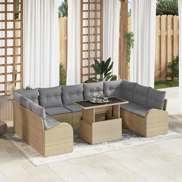 Ensemble de canapé de jardin 10 pcs Beige Poly rotin