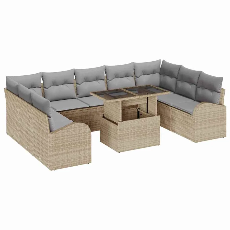 Ensemble de canapé de jardin 10 pcs Beige Poly rotin - 2