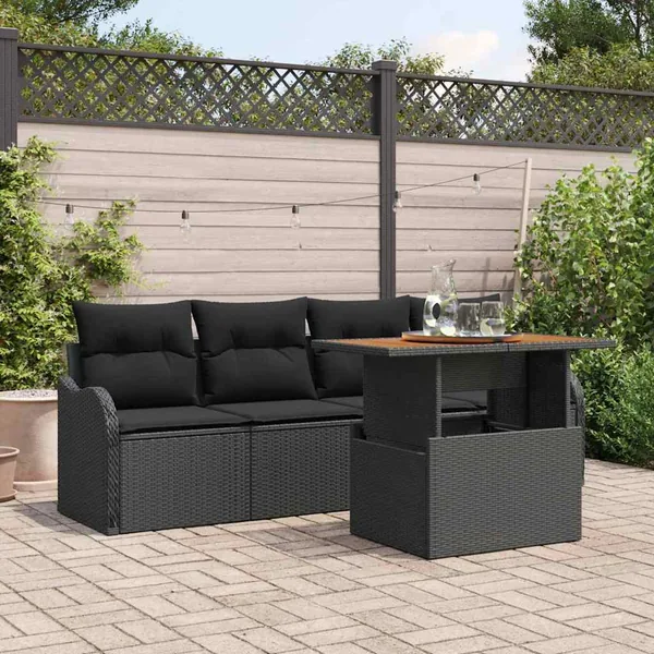 Ensemble de canapé de jardin avec stockage 5 pcs Noir polyrotin