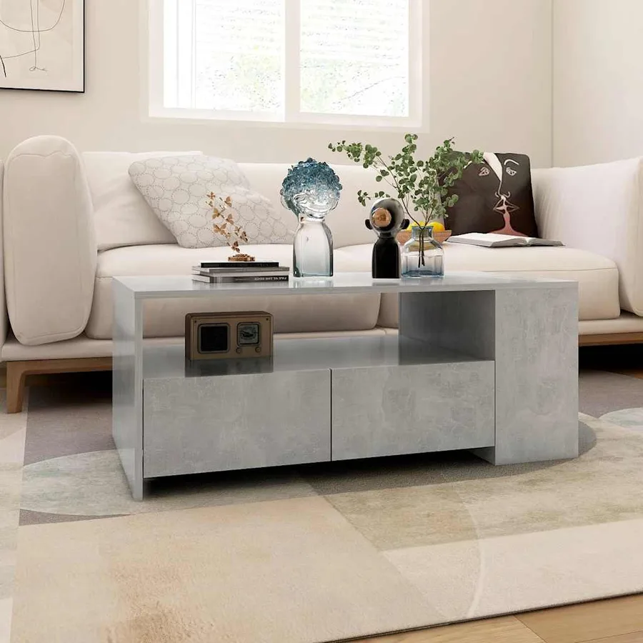 Table basse gris béton 102x55x42 cm bois d'ingénierie - 5