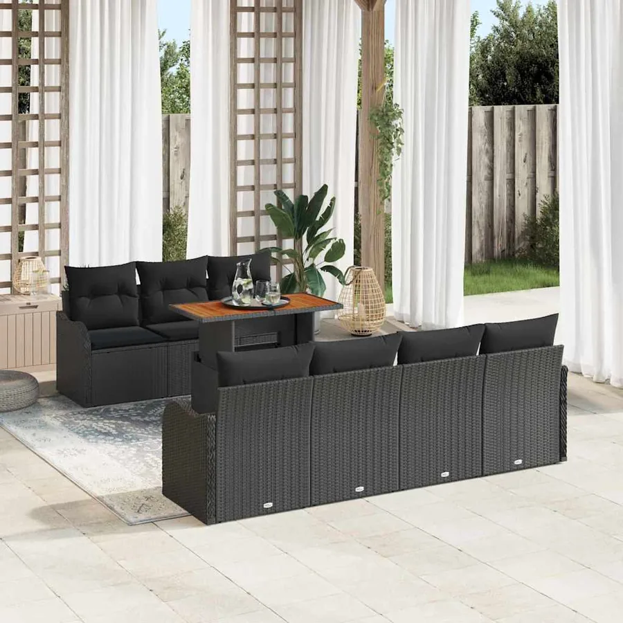 Ensemble de canapé de jardin 8 pcs Noir Poly rotin