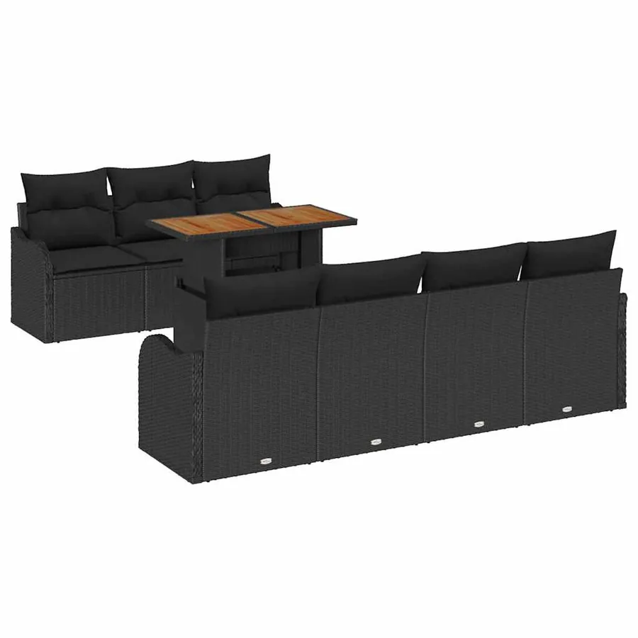 Ensemble de canapé de jardin 8 pcs Noir Poly rotin - 2