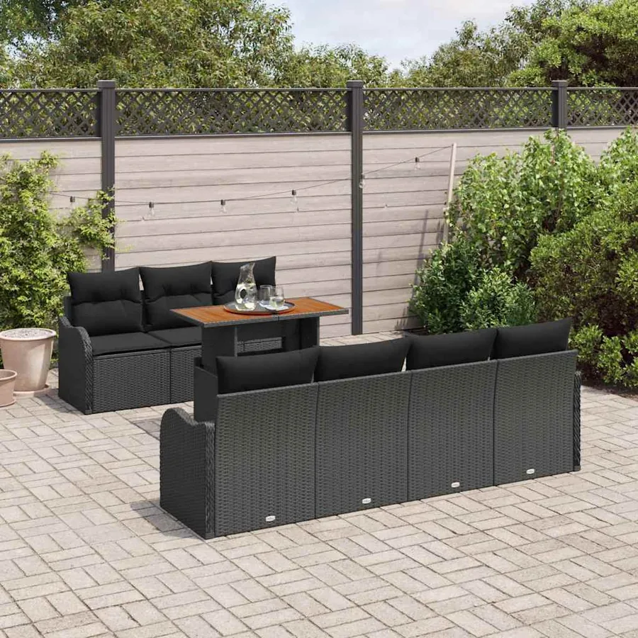 Ensemble de canapé de jardin 8 pcs Noir Poly rotin - 3