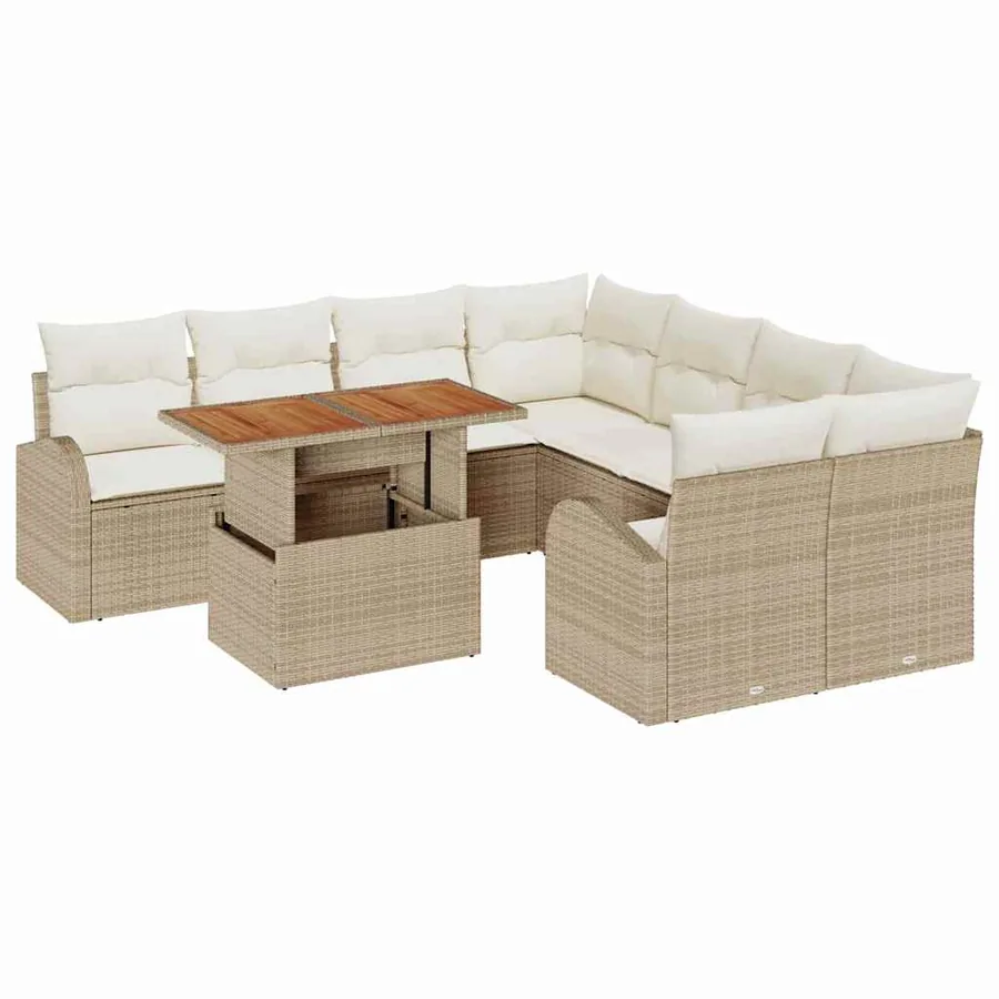 Ensemble de canapé de jardin 9 pcs Beige Poly rotin - 2
