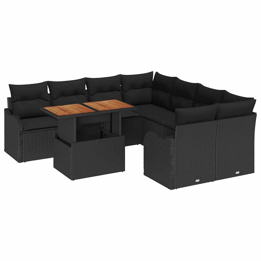 Ensemble de canapé de jardin 9 pcs Noir Poly rotin - 2