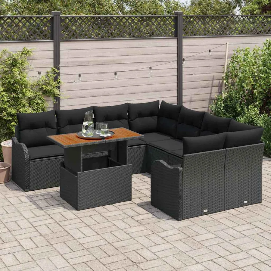 Ensemble de canapé de jardin 9 pcs Noir Poly rotin - 3