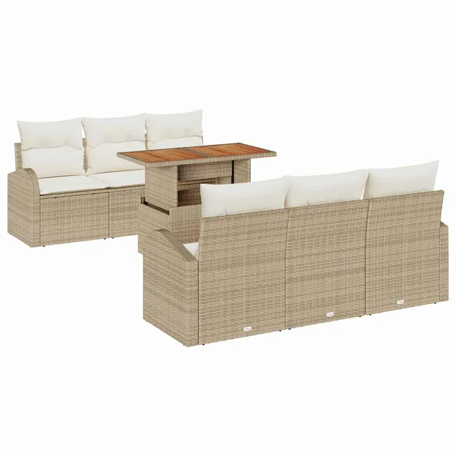 Ensemble de canapé de jardin 7 pcs Beige Poly rotin - 2
