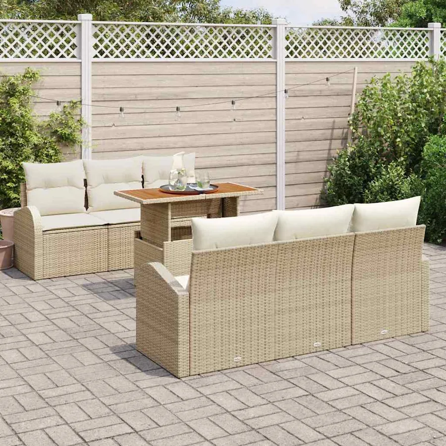 Ensemble de canapé de jardin 7 pcs Beige Poly rotin - 3