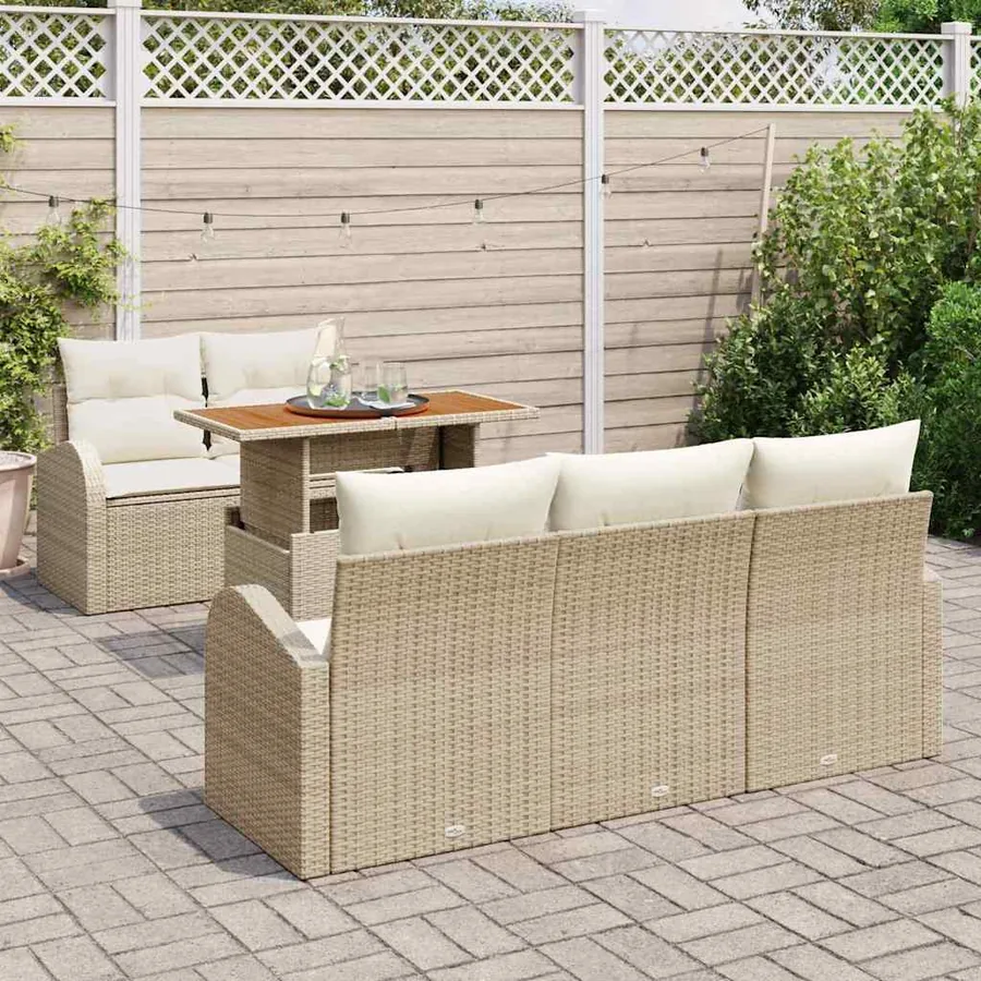 Ensemble de canapé de jardin 6 pcs Beige Poly rotin - 3