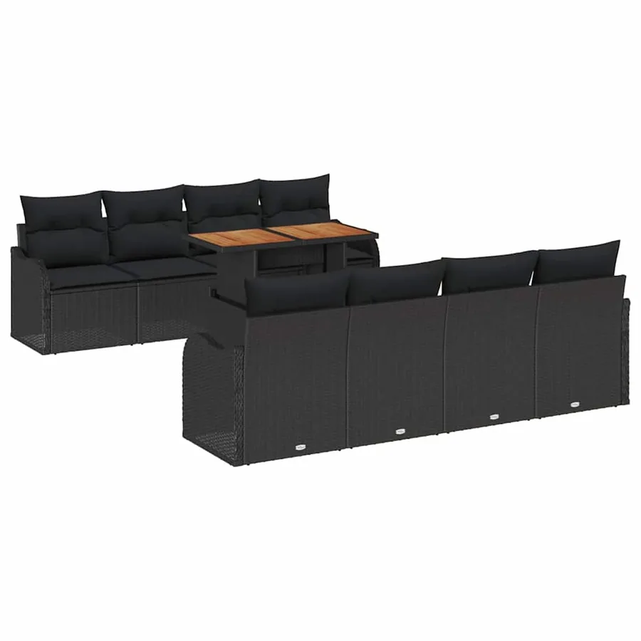 Ensemble de canapé de jardin 9 pcs Noir Poly rotin - 2