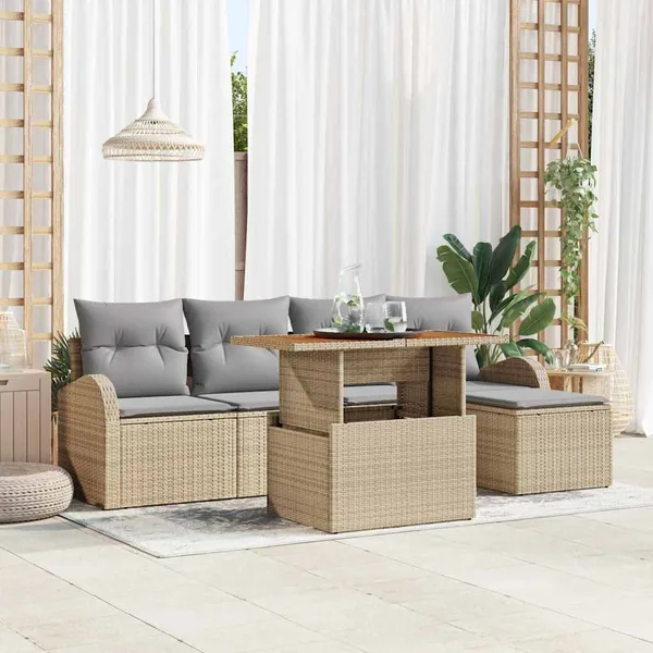 Ensemble de canapé de jardin 6 pcs Beige Poly rotin
