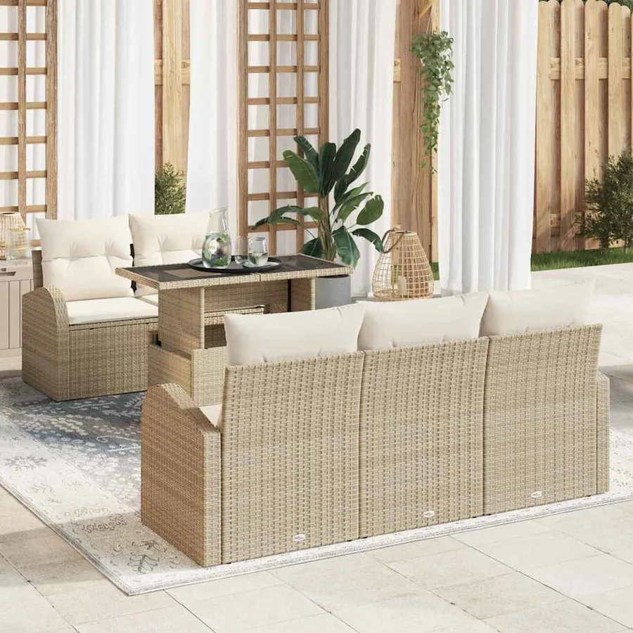 Ensemble de canapé de jardin 6 pcs Beige Poly Rattan