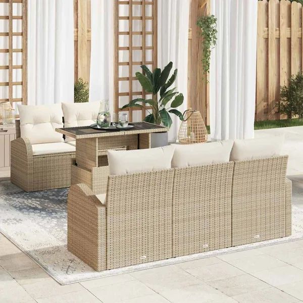 Ensemble de canapé de jardin 6 pcs Beige Poly Rattan