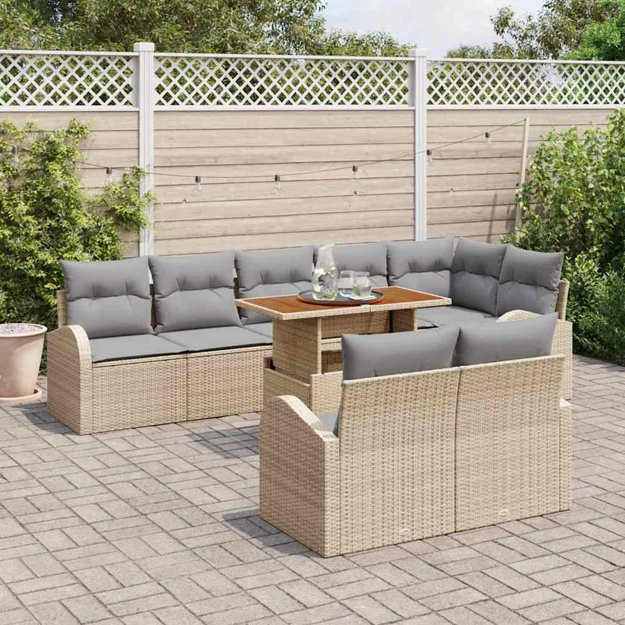 Ensemble de canapé de jardin 9 pcs Beige Poly rotin - 3