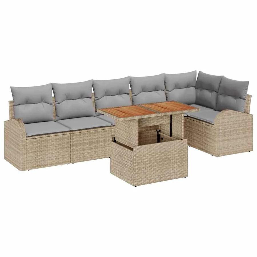 Ensemble de canapé de jardin 7 pcs Beige Poly rotin - 2