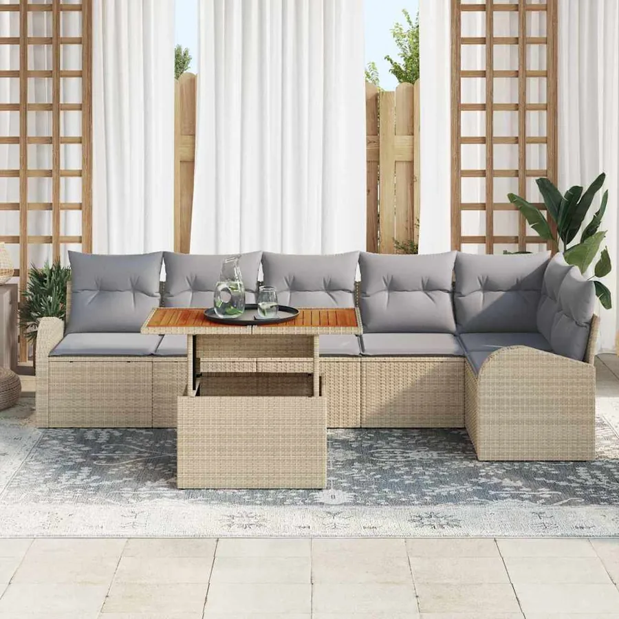 Ensemble de canapé de jardin 7 pcs Beige Poly rotin - 3