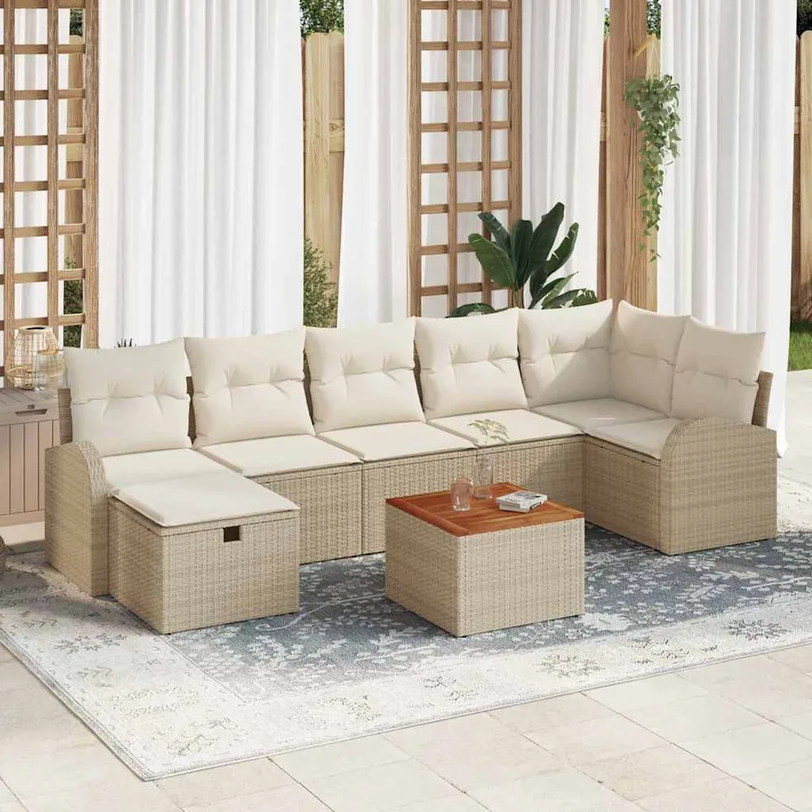Ensemble de canapé de jardin 8 pcs Beige Poly rotin