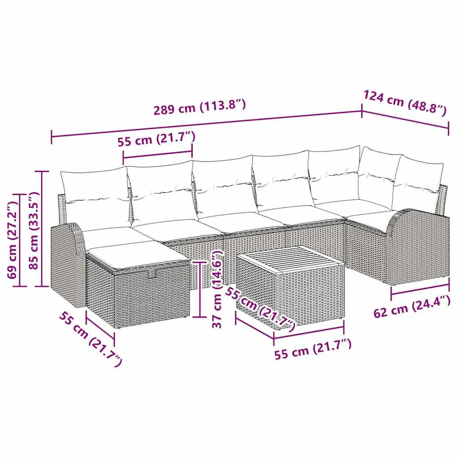 Ensemble de canapé de jardin 8 pcs Beige Poly rotin - 15