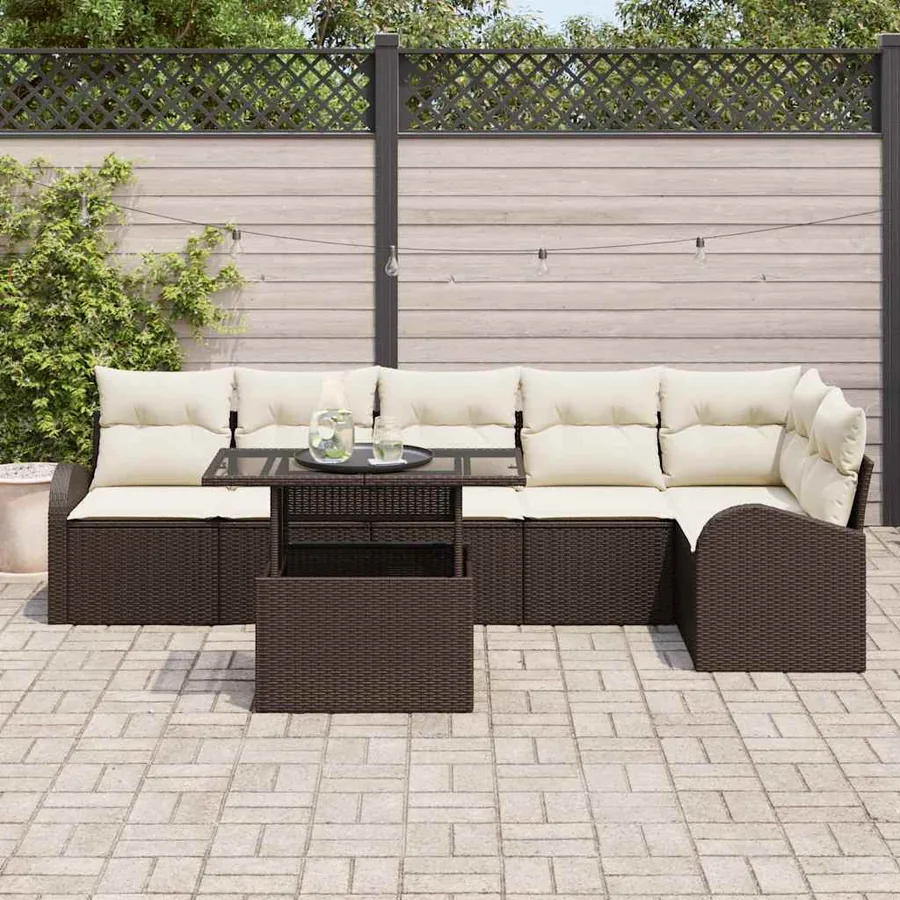 Ensemble de canapé de jardin 7 pcs Marron Poly rotin - 3