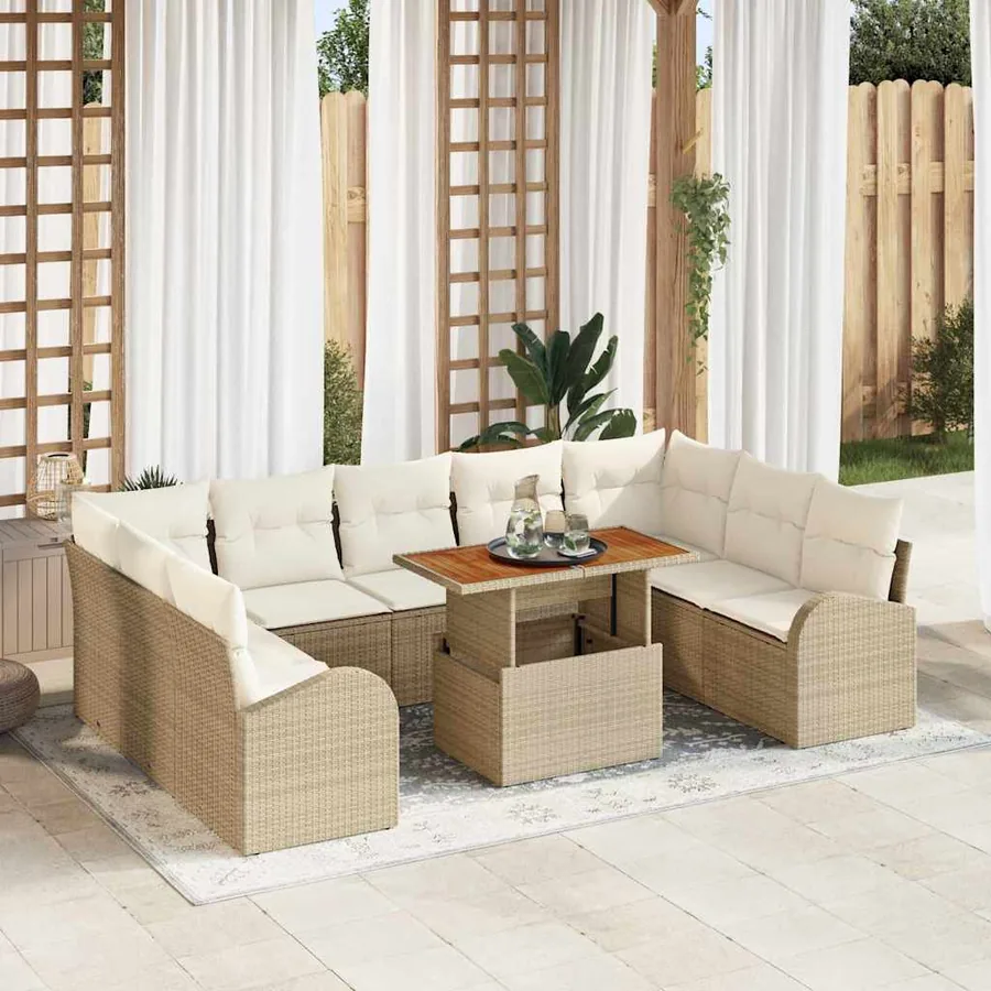 Ensemble de canapé de jardin 10 pcs Beige Poly rotin
