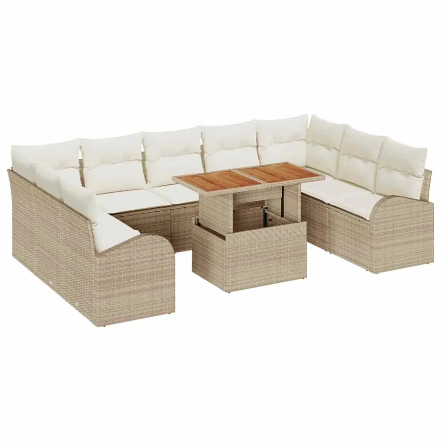 Ensemble de canapé de jardin 10 pcs Beige Poly rotin - 2