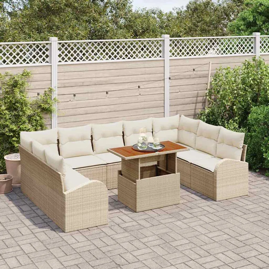 Ensemble de canapé de jardin 10 pcs Beige Poly rotin - 3