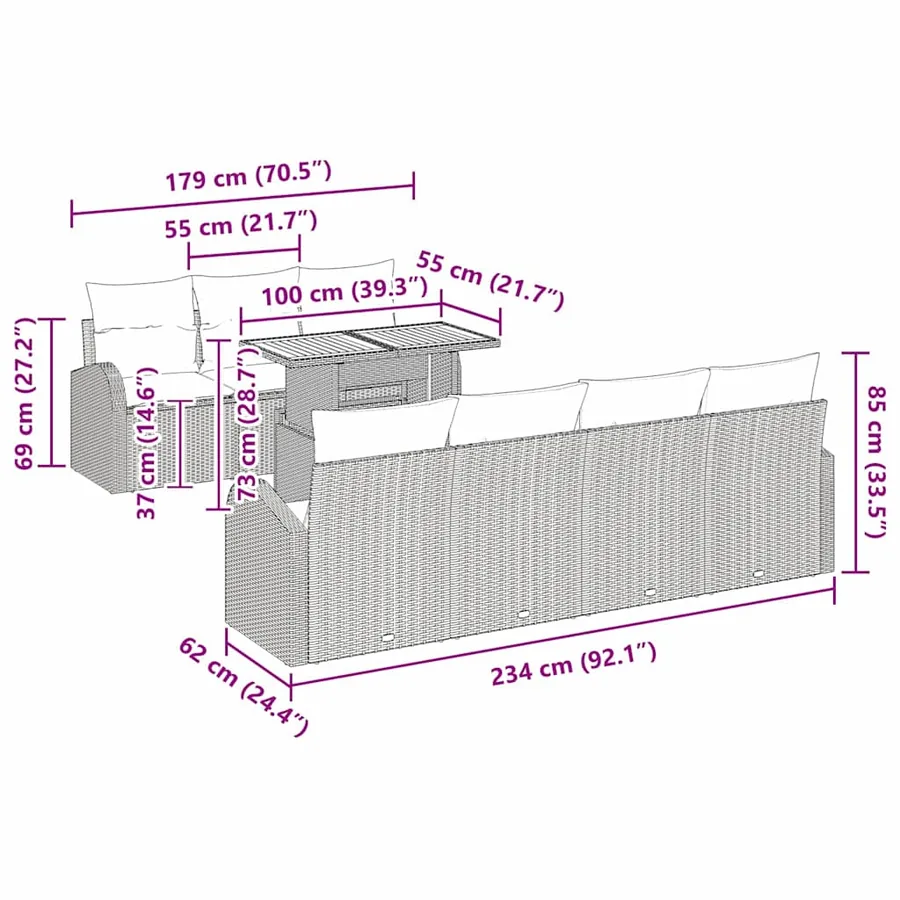 Ensemble de canapé de jardin 8 pcs Beige Poly rotin - 13