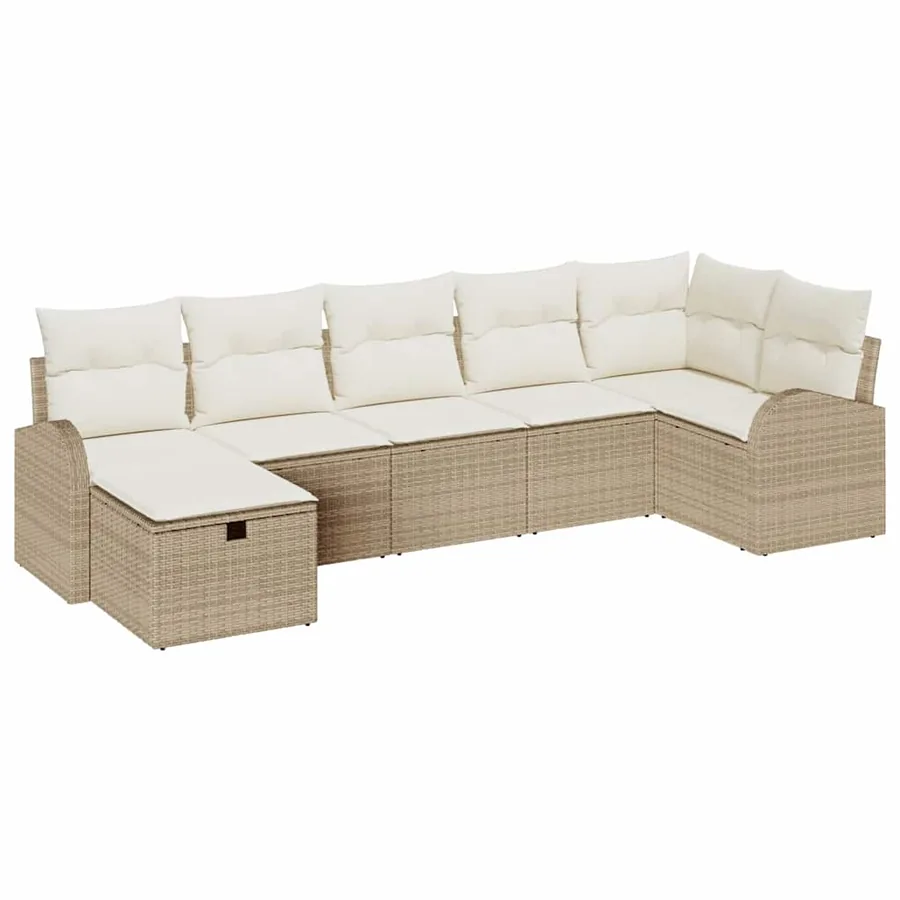 Ensemble de canapé de jardin avec coussin 7 pcs Beige polyrotin - 2