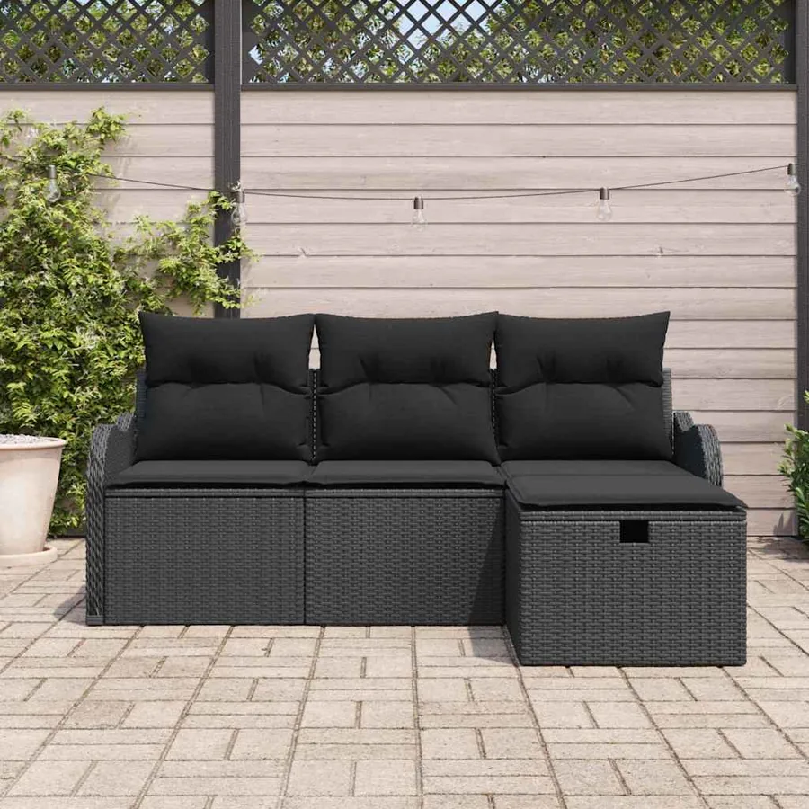 Ensemble de canapé de jardin avec coussin 4 pcs Noir Poly rotin - 3