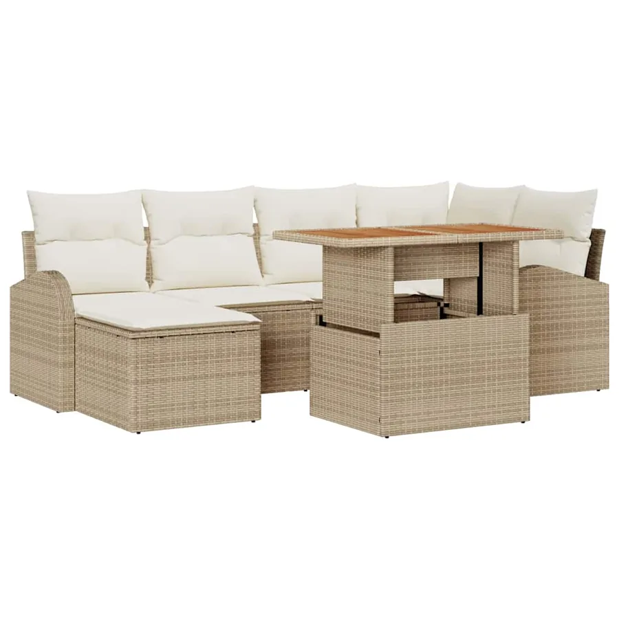Ensemble de canapé de jardin 7 pcs Beige Poly rotin - 2
