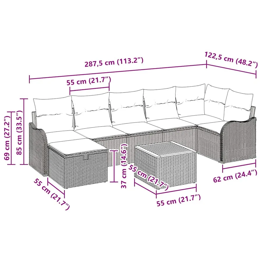 Ensemble de canapé de jardin avec coussin 8 pcs Noir Poly rotin - 15