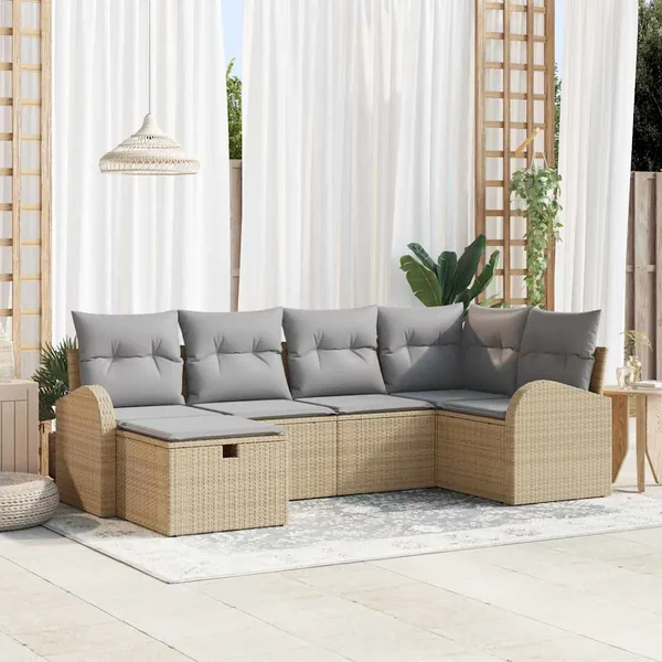 Ensemble de canapé de jardin 6 pcs Beige Poly rotin