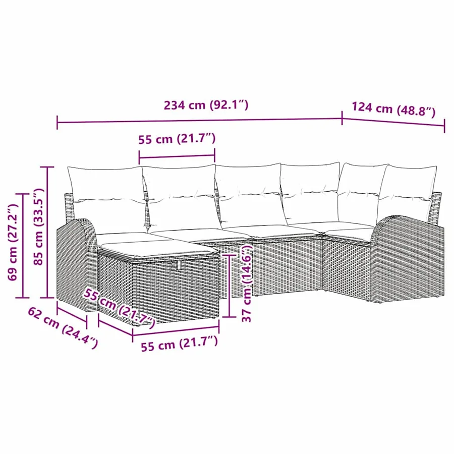 Ensemble de canapé de jardin 6 pcs Beige Poly rotin - 14