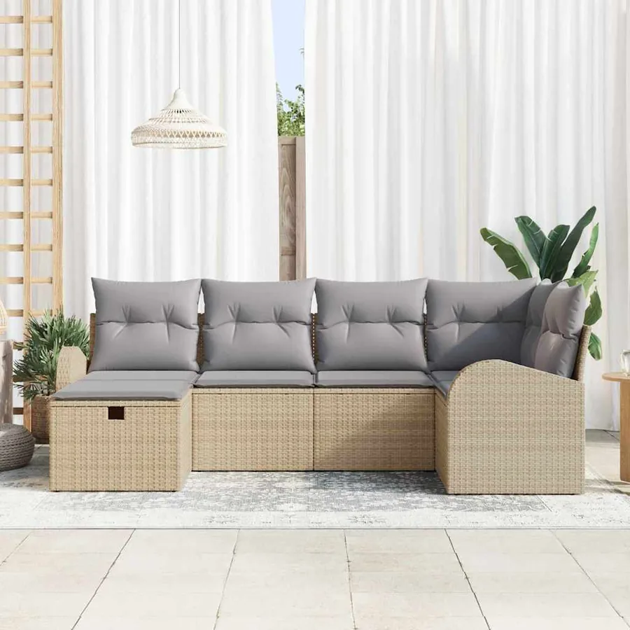 Ensemble de canapé de jardin 6 pcs Beige Poly rotin - 3