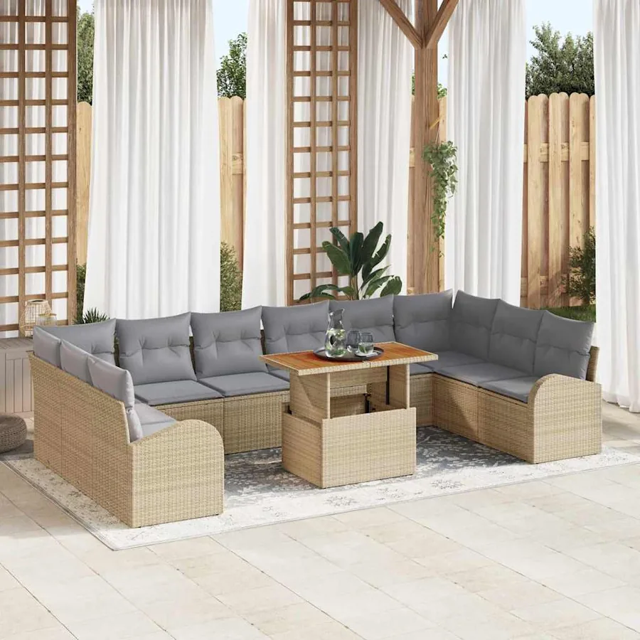 Ensemble de canapé de jardin 11 pcs Beige Poly rotin