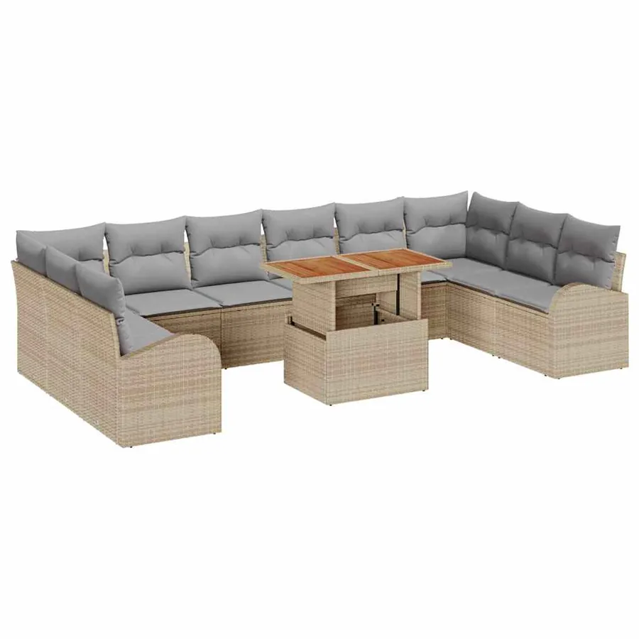 Ensemble de canapé de jardin 11 pcs Beige Poly rotin - 2