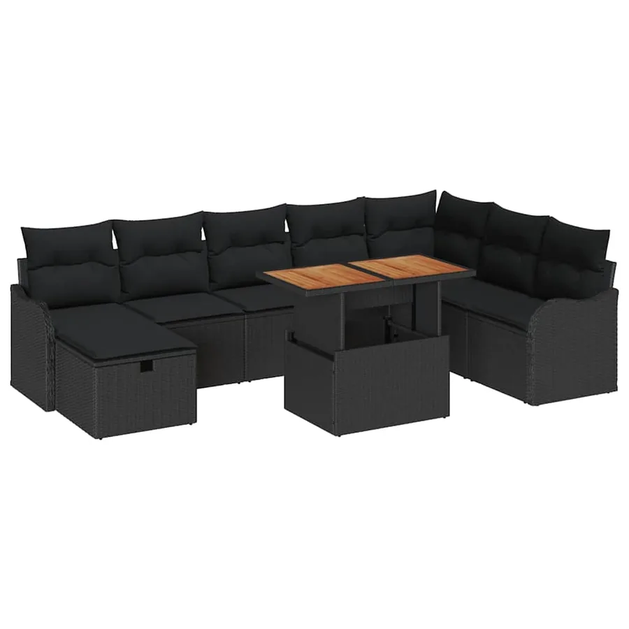 Ensemble de canapé de jardin avec coussin 9 pcs Noir polyrotin - 2