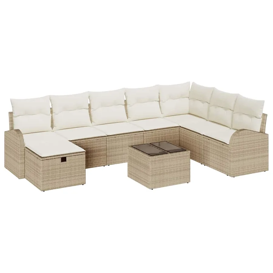 Ensemble de canapé de jardin 9 pcs Beige Poly rotin - 2