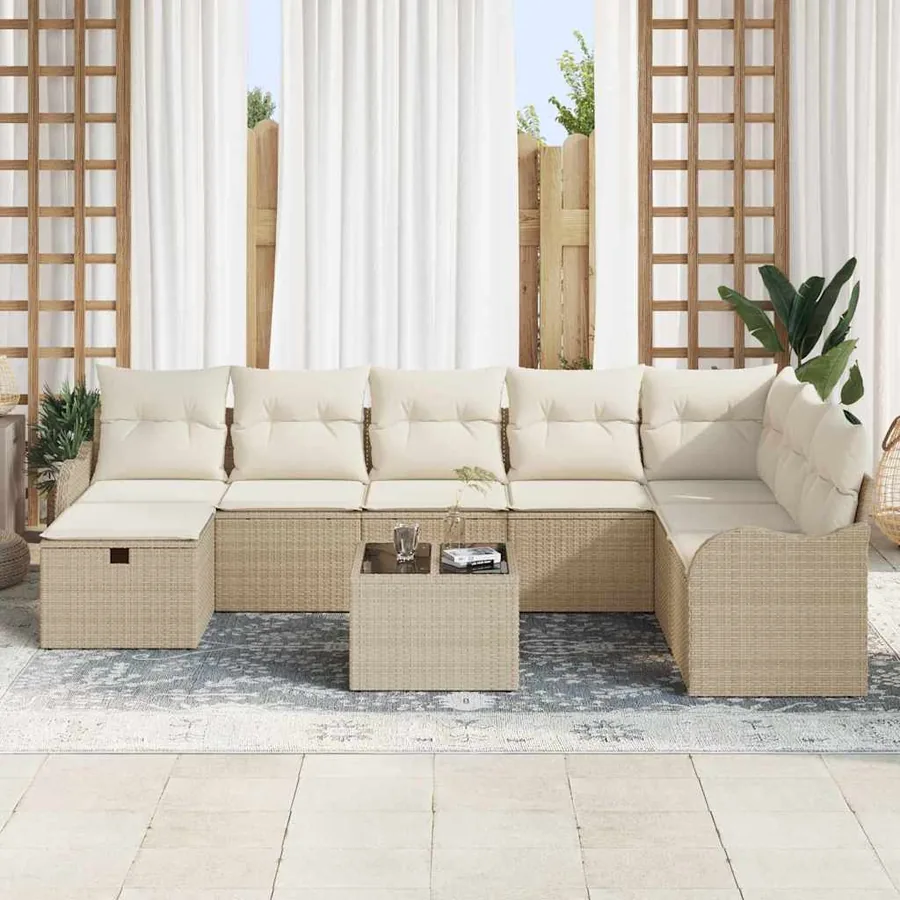 Ensemble de canapé de jardin 9 pcs Beige Poly rotin - 3