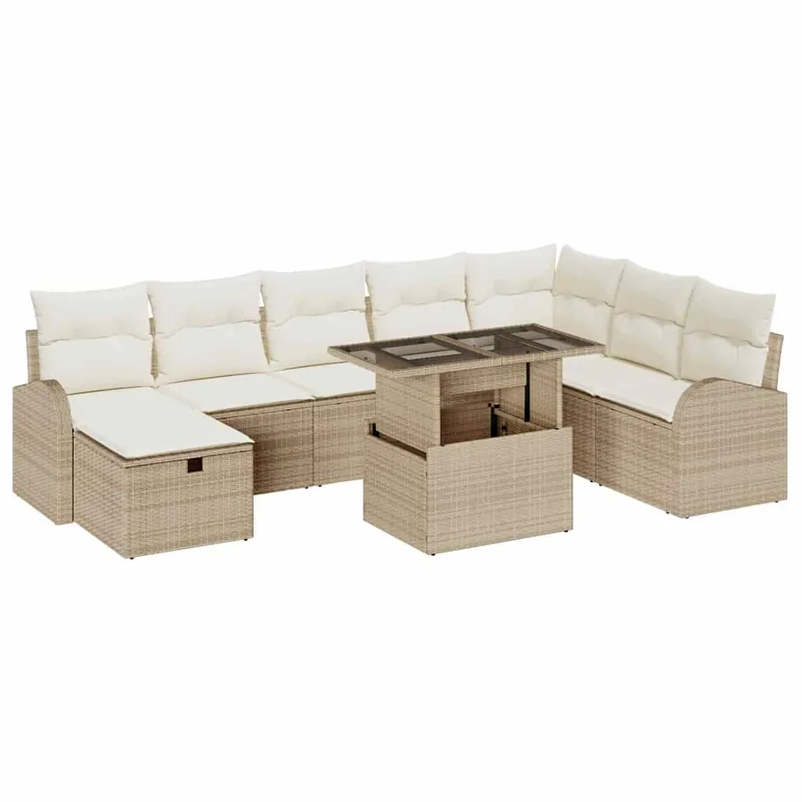 Ensemble de canapé de jardin 9 pcs Beige Poly rotin - 2