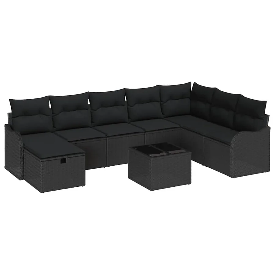Ensemble de canapé de jardin avec coussin 9 pcs Noir Poly rotin - 2