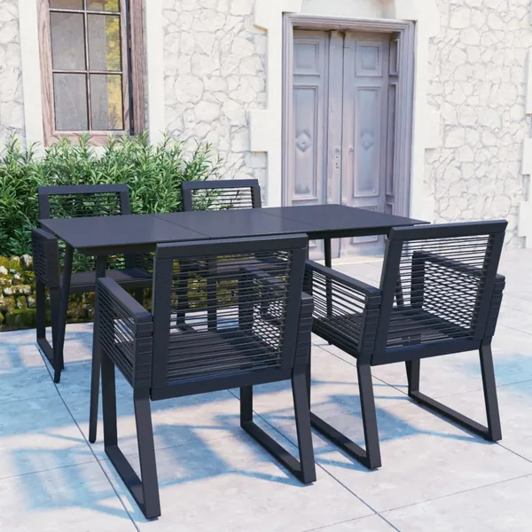 Ensemble à manger d'extérieur 5 pcs Rotin PVC Noir