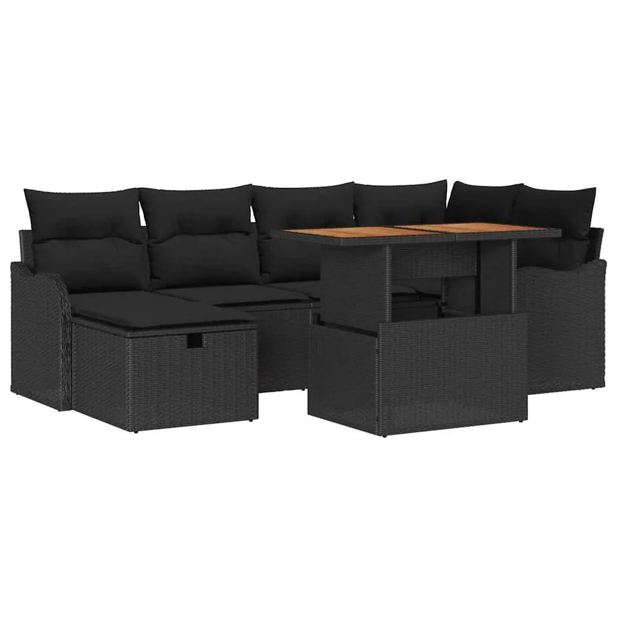 Ensemble de canapé de jardin 7 pcs Noir polyrotin - 2
