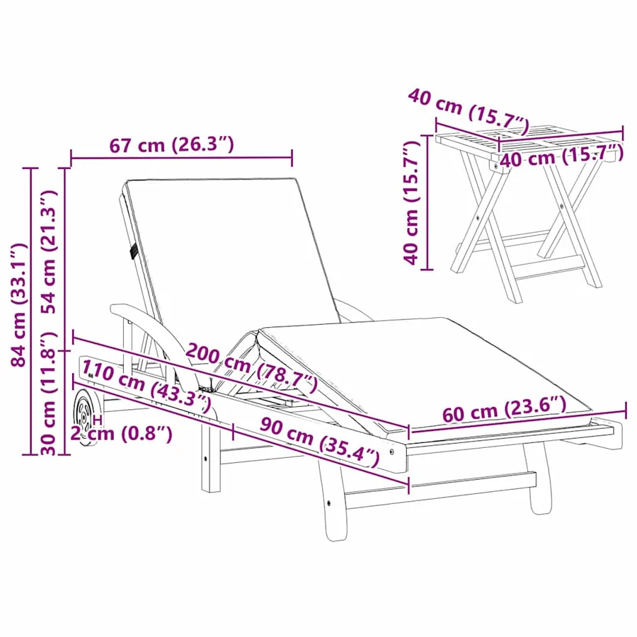 Transat 2 pcs Rouge Bois d'Acacia Massif - 14